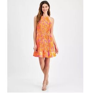 Taylor Floral-Print Pleated A-Line Dress - size 8